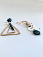 Load image into Gallery viewer, All Triangled Up Black White and Golden Earrings
