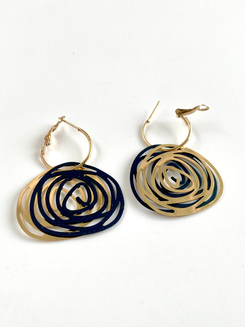 Black N Golden Flower Earrings