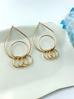 Load image into Gallery viewer, Circle And Drop Shaped All Golden Elegant Earrings