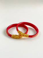Load image into Gallery viewer, Durga Bengali Red Golden Bangle Set of Two