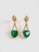 Load image into Gallery viewer, Effil In Ear Emerald White Diamond Golden Earrings