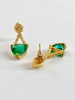 Load image into Gallery viewer, Effil In Ear Emerald White Diamond Golden Earrings