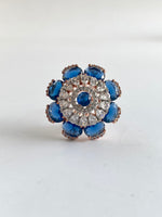 Load image into Gallery viewer, Elizabeth Royal Blue White Diamond Free Size Ring