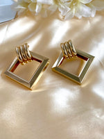Load image into Gallery viewer, Golden Rectangle Hanging From Corner Earrings