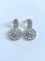 Load image into Gallery viewer, Hanging White Diamond Wheel Dangler Earrings