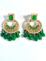 Load image into Gallery viewer, I'm All Green Drop Polki & Pearl Earrings