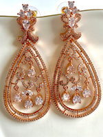 Load image into Gallery viewer, Kazo Rose Gold n White Diamond Dangler Earrings
