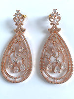 Load image into Gallery viewer, Kazo Rose Gold n White Diamond Dangler Earrings