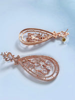 Load image into Gallery viewer, Kazo Rose Gold n White Diamond Dangler Earrings