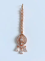 Load image into Gallery viewer, Lavana Rose Gold n White Diamond Maang Tika