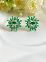 Load image into Gallery viewer, Lisa Green & White Diamond Stud Earrings