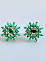Load image into Gallery viewer, Lisa Green & White Diamond Stud Earrings