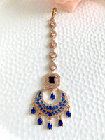 Load image into Gallery viewer, Love Aura Royal Blue n White Diamond Maang Tika
