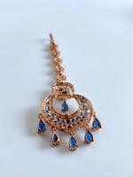 Load image into Gallery viewer, Love Aura Royal Blue n White Diamond Maang Tika