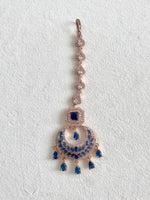 Load image into Gallery viewer, Love Aura Royal Blue n White Diamond Maang Tika