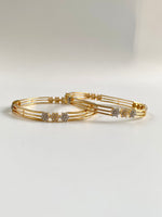 Load image into Gallery viewer, Tri Diamond Track Gold Diamond Bangle Set of Two