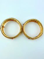 Load image into Gallery viewer, Matte Golden Net Classy White & Pink Kundan Bangle Set Of Two