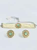 Load image into Gallery viewer, Minty Moon Day Kundan Pearl Diamond Choker Necklace Set