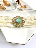 Load image into Gallery viewer, Minty Moon Day Kundan Pearl Diamond Choker Necklace Set
