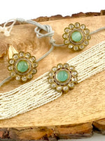 Load image into Gallery viewer, Minty Moon Day Kundan Pearl Diamond Choker Necklace Set