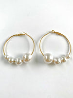 Load image into Gallery viewer, Multiple Sized Pearl Loop Earrings