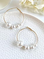 Load image into Gallery viewer, Multiple Sized Pearl Loop Earrings
