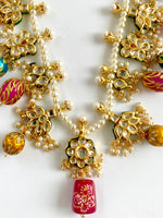 Load image into Gallery viewer, Navratna Charm Kundan Long Necklace Set