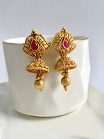 Load image into Gallery viewer, Peora Matte Gold Maroon & White Stone Necklace Set