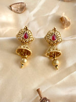 Load image into Gallery viewer, Peora Matte Gold Maroon & White Stone Necklace Set