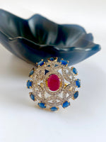 Load image into Gallery viewer, Pink n White Blue Aura Free Size Diamond Cocktail Ring