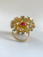 Load image into Gallery viewer, Pink n White Blue Aura Free Size Diamond Cocktail Ring