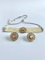 Load image into Gallery viewer, Pinky Moon Day Kundan Pearl Diamond Choker Necklace Set