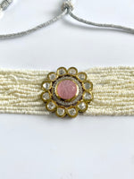 Load image into Gallery viewer, Pinky Moon Day Kundan Pearl Diamond Choker Necklace Set