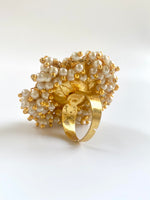 Load image into Gallery viewer, Rising From Red Pearl Kundan Golden Cocktail Ring