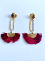 Load image into Gallery viewer, Royal Red Fan Golden Long Earrings