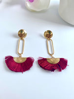Load image into Gallery viewer, Royal Red Fan Golden Long Earrings
