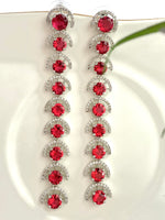 Load image into Gallery viewer, Ruby Moon In White Diamond Dangler Earrings