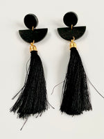 Load image into Gallery viewer, Statement Black Long Earrings