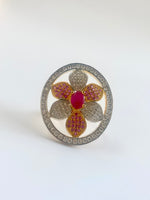 Load image into Gallery viewer, The Flower Of Life Free Size Diamond Cocktail Ring