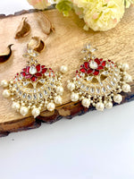 Load image into Gallery viewer, The Maroon Lotus Kundan & Pearl Chandbali Earrings
