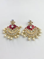 Load image into Gallery viewer, The Maroon Lotus Kundan & Pearl Chandbali Earrings