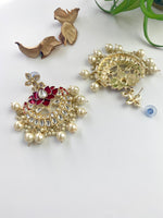 Load image into Gallery viewer, The Maroon Lotus Kundan & Pearl Chandbali Earrings