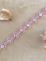 Load image into Gallery viewer, Baby Pink Round Diamond Necklace Set