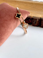 Load image into Gallery viewer, Black N White Marble Finish Flower Rose Gold Bracelet