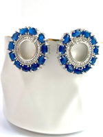Load image into Gallery viewer, Circle Of Blue White Diamond Earrings
