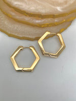 Load image into Gallery viewer, Classy Hexagonal Golden Hoop Earrings