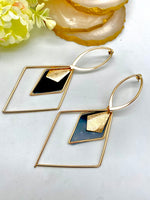 Load image into Gallery viewer, Diana Multishaped Black And Golden Hoops Earrings