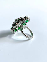 Load image into Gallery viewer, Elizabeth Emerald Green White Diamond Free Size Ring