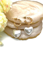 Load image into Gallery viewer, Pearl Heart Drop Golden Earrings