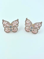 Load image into Gallery viewer, Rosy Pink White Diamond Butterfly Earrings
